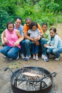 A picture of a family in Michigan camping together