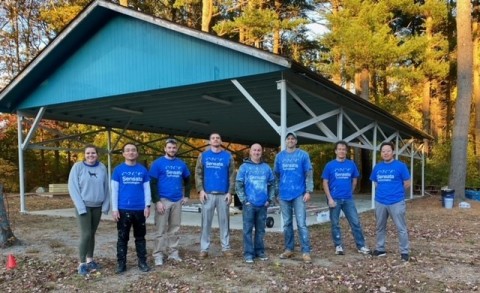 A picture of Sensata's volunteer team volunteering with the YMCA in Attleboro, Massachusetts.