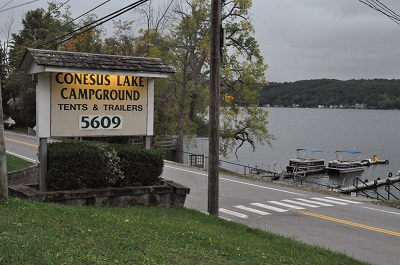 A picture of the entrance sign to Conesus Lake Campground in the Finger Lakes region of New York