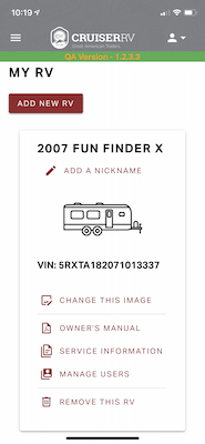 A screenshot of the MyCruiserRV application.
