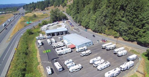 An overhead photo of U-Neek RV in Kelso, Washington.