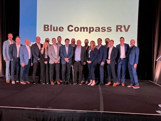 A picture of the Blue Compass RV team at Airstream's awards dinner at Caesar's Palace in Las Vegas.