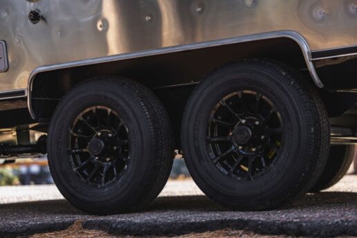 A picture of tires on Airstream 2025 Midnight Flamingo package.