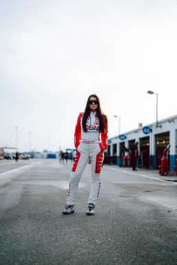 A picture of Amber Alcaen, Canadian NASCAR driver sponsored by Icon Technologies.