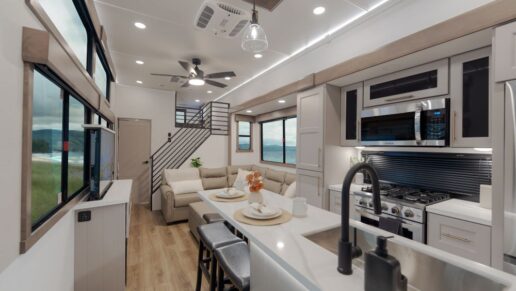 A picture of the Benchmark destination trailer interior.