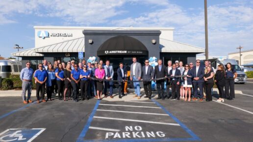 A picture of Blue Compass RV's Airstream of San Diego grand opening.