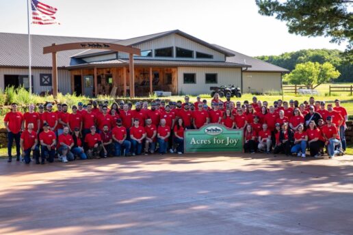 A picture of Lippert volunteers at the Built to Serve event at Acres of Joy.