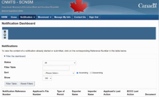 A picture of the Environment and Climate Change Canada's Single Window online system to report PFAS.