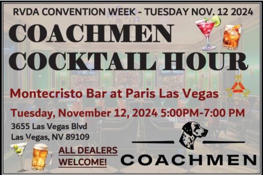 A picture of a Coachmen graphic for the company's RVDA cocktail hour.