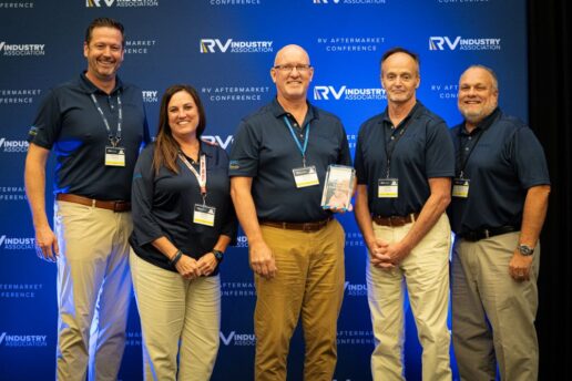 A picture of Derema Group representatives who won the 2024 Rep Group of the Year Award at the RV Aftermarket Conference.