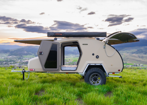 A picture of Escapod's Topo2 Voyager teardrop trailer.