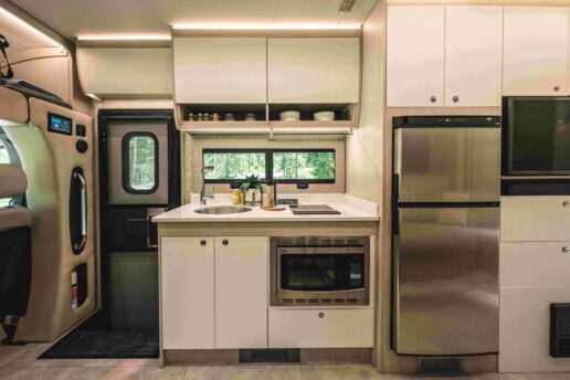 A picture of Tiffin’s Wayfarer XRW Type C motorhome interior designed by Genesis Products.