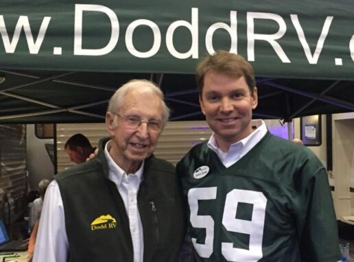 A picture of Dodd RV founder George Dodd (L) and Dodd RV President Jamie Dodd (R).