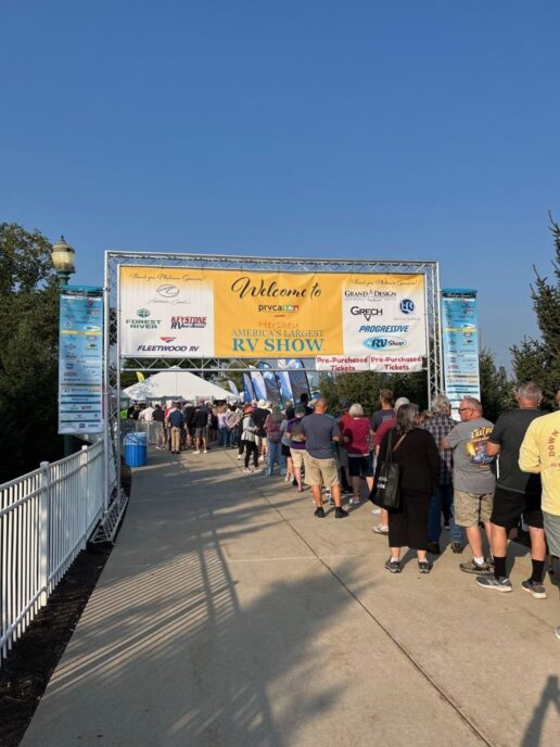 A picture of the 2024 America's Largest RV Show entrance at Giant Center in Hershey, Pennsylvania.