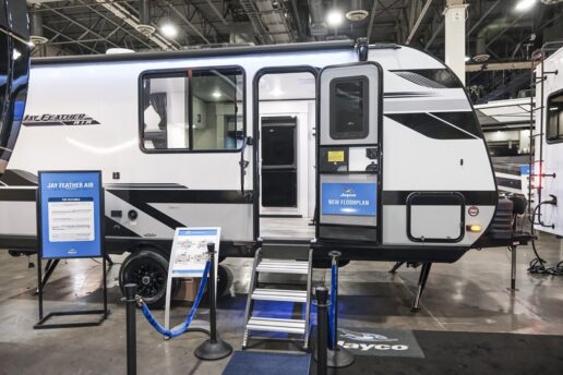 A picture of the 2025 Jayco Feather Air at the Jayco Dealer Homecoming.