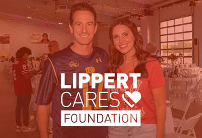 An image of Lippert CEO Jason Lippert with the Lippert Cares Foundation logo over top of him