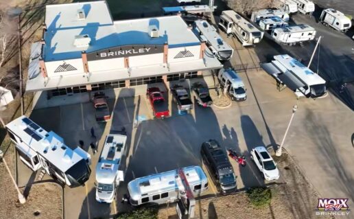 An aerial picture of Moix RV's exclusive Brinkley dealership.