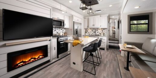 A picture of the Open Range 3X 2024 model year's kitchen and living area.