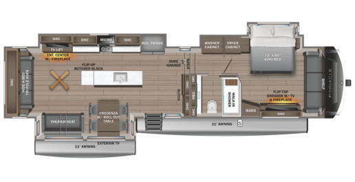 A picture of the 2025 Pinnacle 38SSWS floorplan.