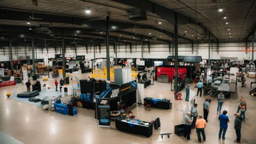 The RV Composition Expo show floor at the Michiana Event Center in Shipshewana, Indiana.