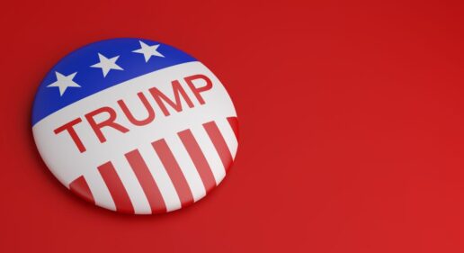 A picture of a Trump voting pin.