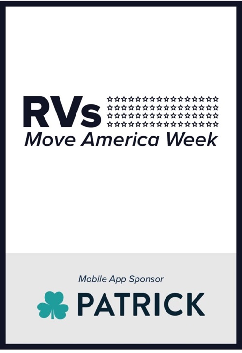 A picture of the homepage of RVIA's mobile app for RVs Move America Week.