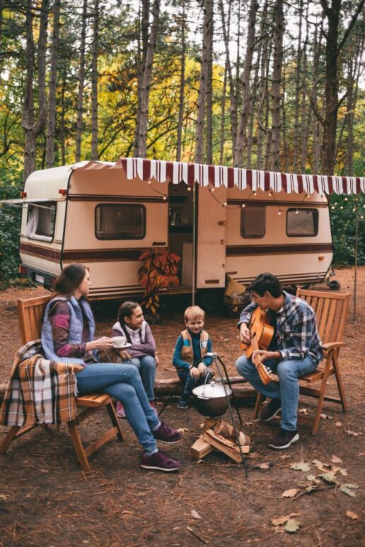 A picture of a family camping.