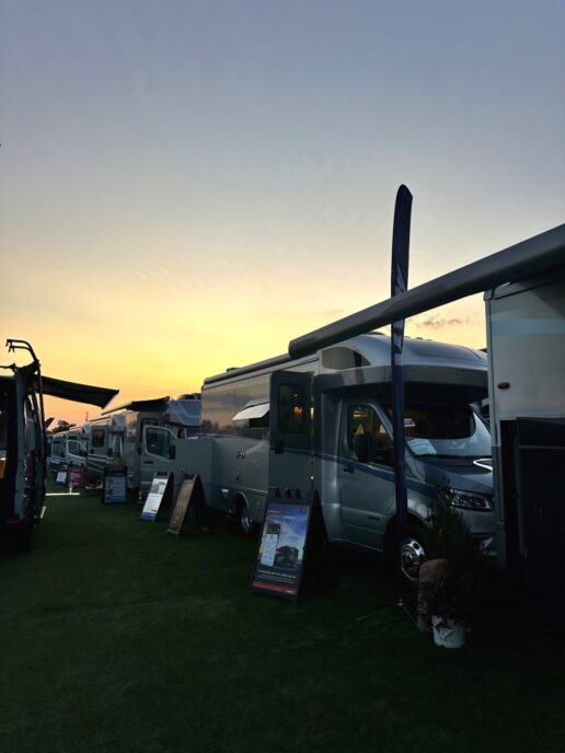 A picture of Winnebago's exhibit at the 2024 America's Largest RV Show in Hershey, Pennsylvania.