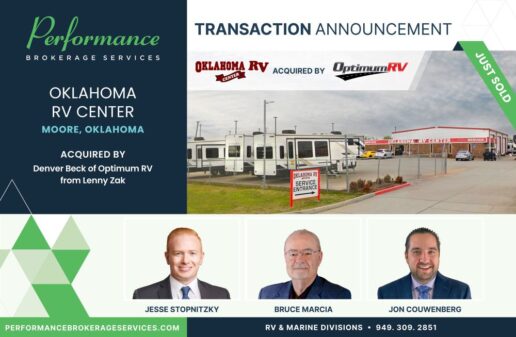 A picture of a graphic Optimum RV's Acquisition of Oklahoma RV Center.