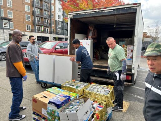 A picture of the Turkey Challenge drop-off point at Kent Food Bank in Washington.