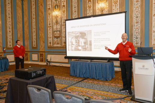 A picture of (L to R) DealerPro Marketing Director Peter Martin and Director of Sales Ken Barnes leading an educational session on recruiting and retaining employees. The session was conducted at the 2024 RVDA Convention/Expo.