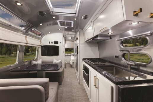 A picture of Airstream's 2025 Classic 28RB interior.