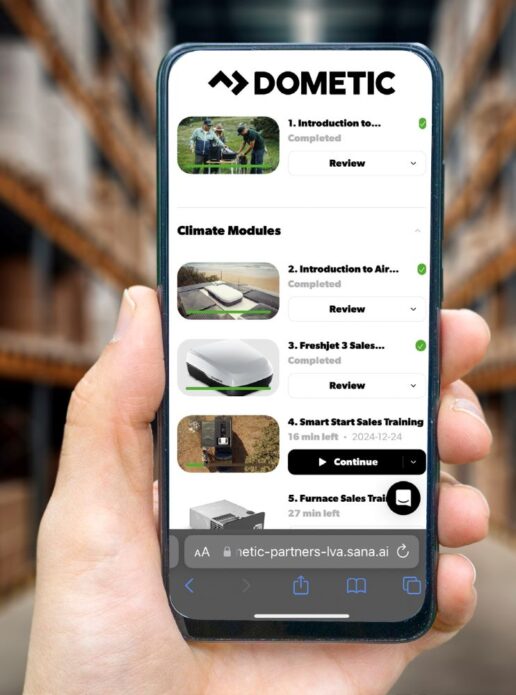 A picture of the Dometic Product Academy on a Smart phone.