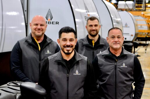 A picture of Ember RV's sales team including (L to R) Mark Topor, David Blea, Brent Shuttleworth and Rocco Lisa.