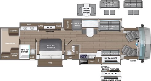 A picture of the floorplan for the 2026 Entegra Coach Cornerstone 45D.