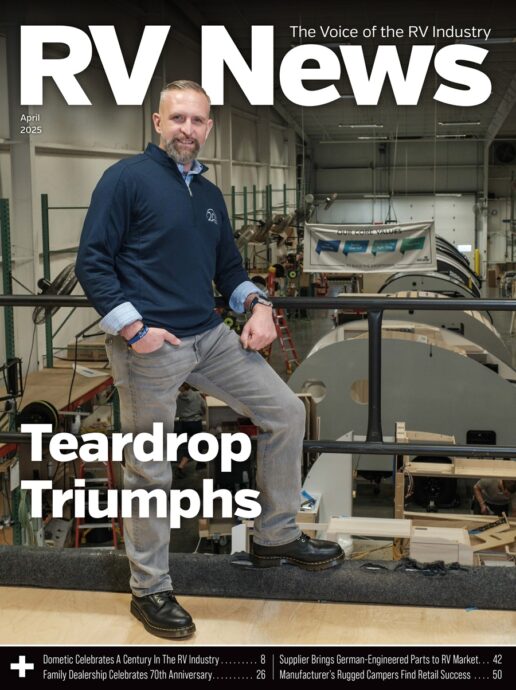 The April 2025 cover of the digital edition of RV News magazine